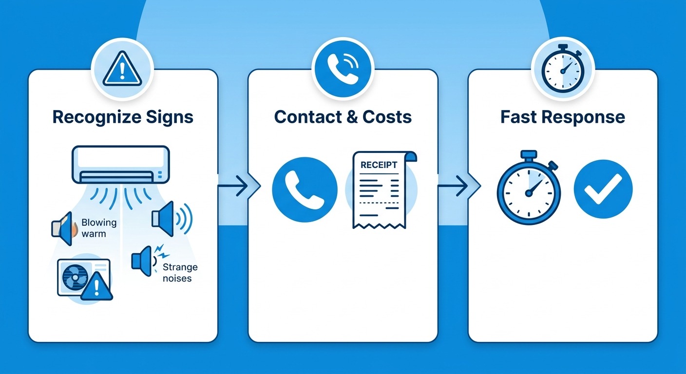 Horizontal process flow with three steps for emergency AC repair in Dallas