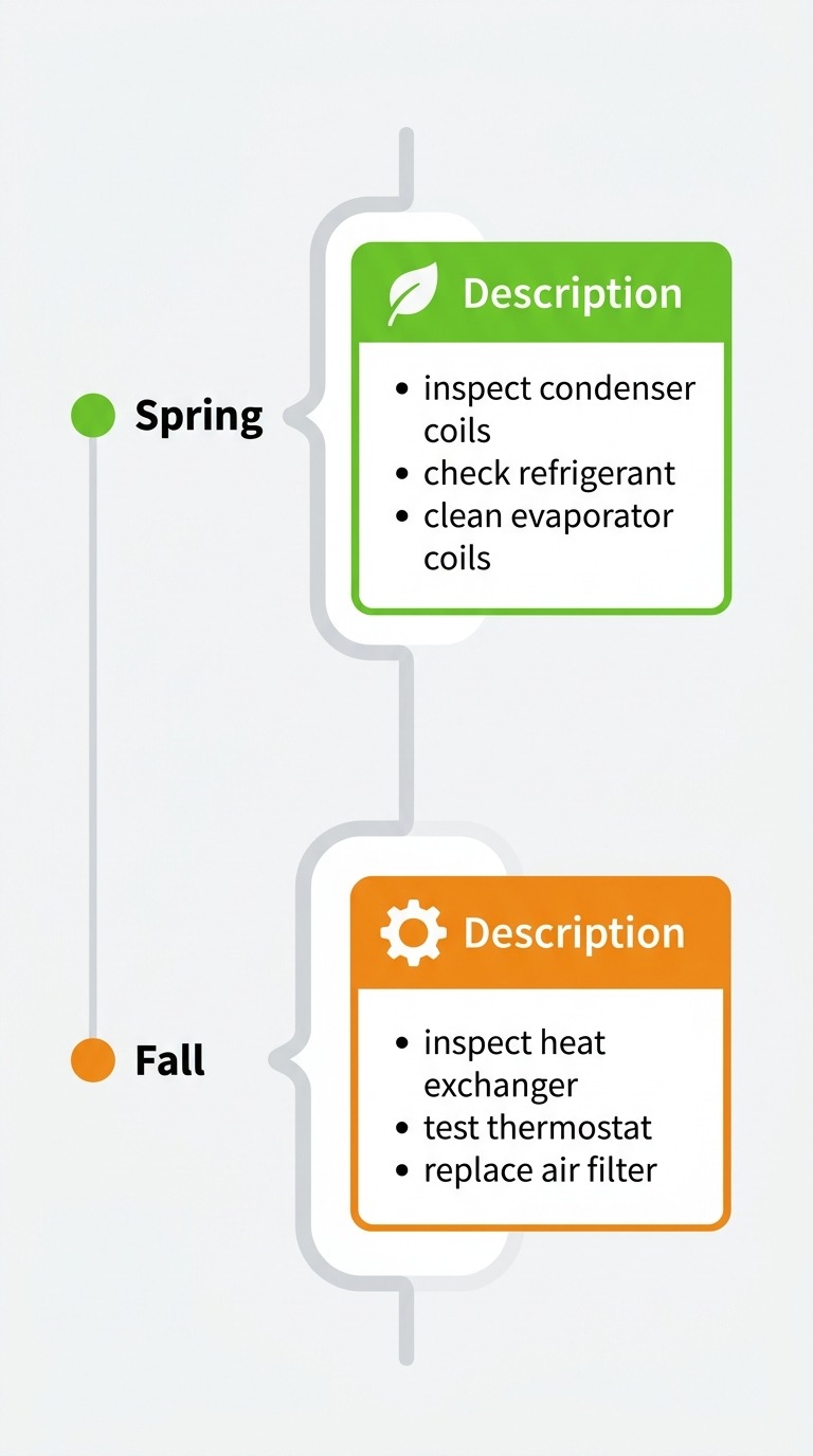 Seasonal HVAC maintenance timeline for Fort Worth, Texas showing Spring and Fall tasks.